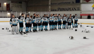 2008-born Finnish youth hockey team Pelicans celebrate winning the 2022 Viima Hockey Tournament.