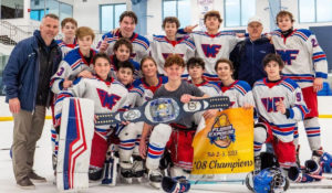The 2008-born U.S. youth hockey team Mid-Fairfield Jr. Rangers celebrate winning their division at the Florida Exposure Cup.
