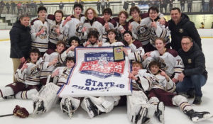 2008-born U.S. youth hockey team Boston Jr. Eagles celebrates winning the 14U division at Massachusetts districts.