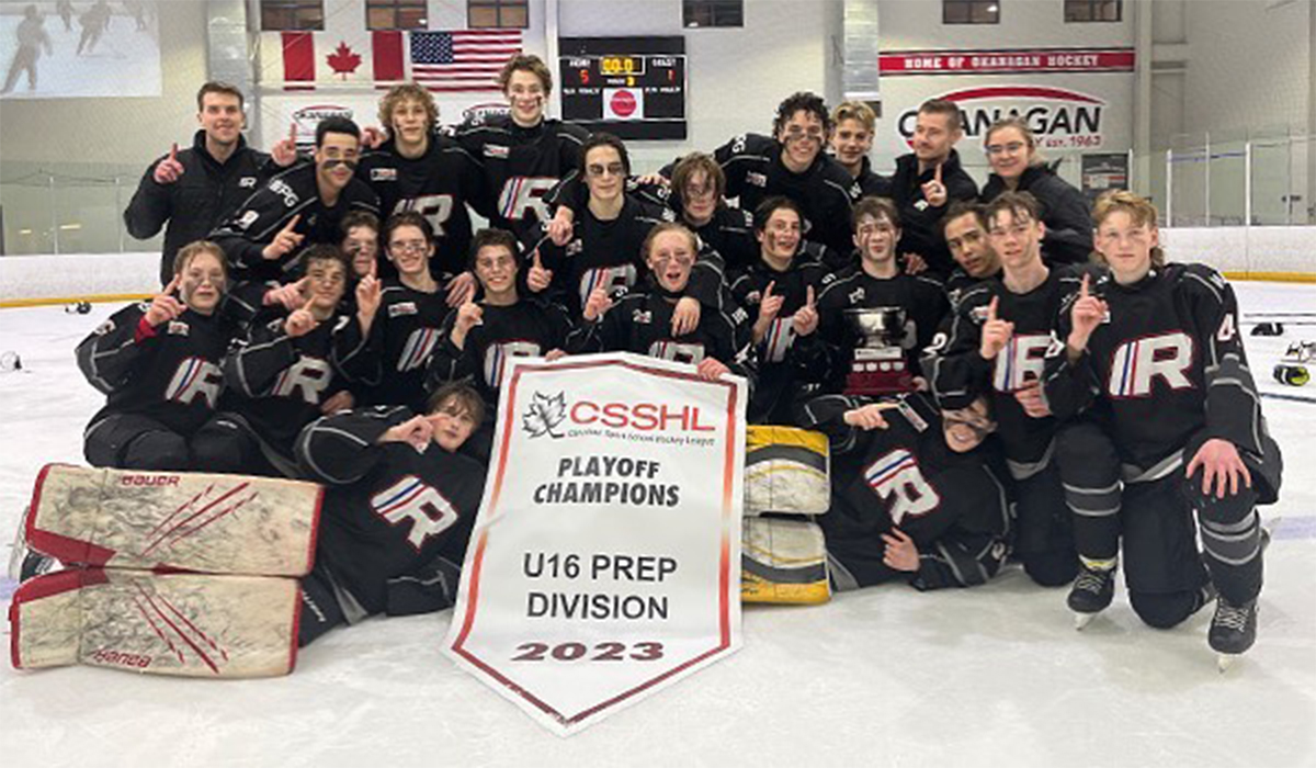 2007-born Canadian youth hockey team RINK Hockey Academy Winnipeg celebrates winning the U16 Prep Western Championship.