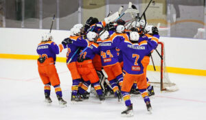 2007-born Finnish youth hockey team Tappara celebrates a victory.
