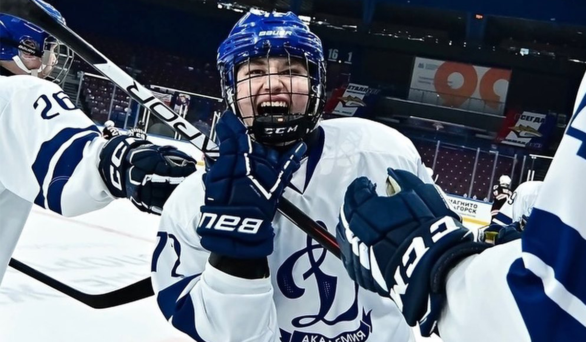 2007-born Russian youth hockey Team Dynamo Moscow celebrate a goal at the 2023 Russian Championships.