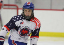 A player for the All-American Prospects turns to skate down the ice in a gam at the World Selects Invitational.